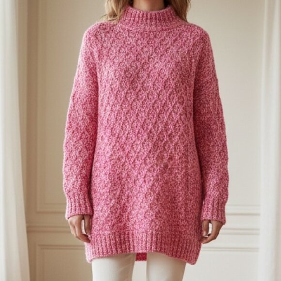 Talbots Pink Red Cable Knit Cotton Blend  Mock Neck Sweater 2X - Picture 1 of 9